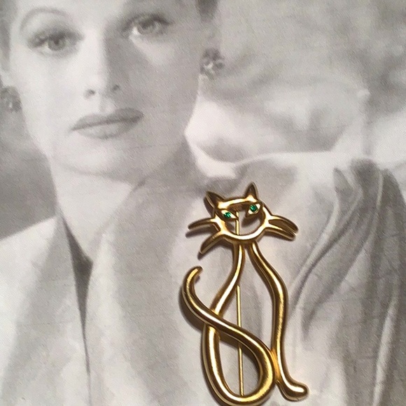 FERNANDO ORIGINALS (FO) SIGNED MID-CENTURY GREEN EYED CAT 🐱 BROOCH - Picture 2 of 4